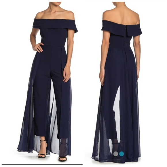 MARINA Solid Draped Jumpsuit Navy Blue Size 8 & 12 - Picture 1 of 6